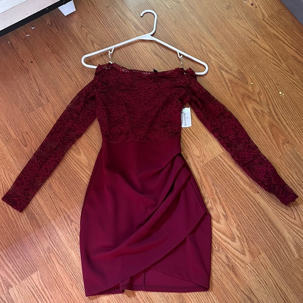 Windsor off the shoulder dress with lace sleeves